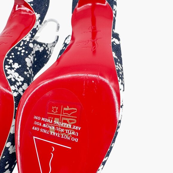 Christian Louboutin Kate Slingback 55 Pumps Blue Denim Size 37 US 7 Kitten Heels - Picture 12 of 14